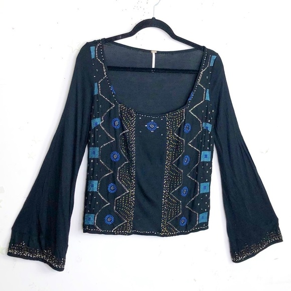 𝅺Free people black beaded blouse - Picture 2 of 10